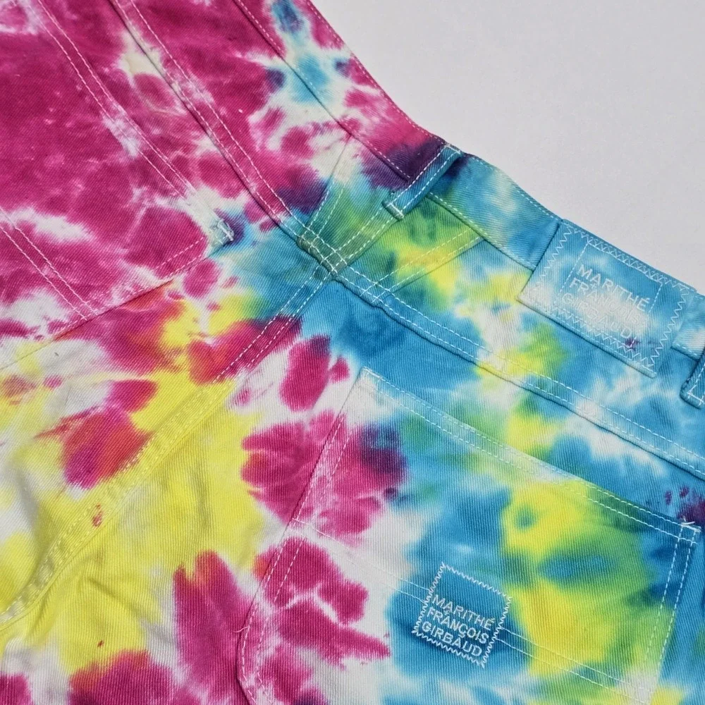 Marithe Francois Girbaud BLU Y2K Tie Dye Graphic Denim Shorts Vintage Mens 34 - Picture 4 of 12
